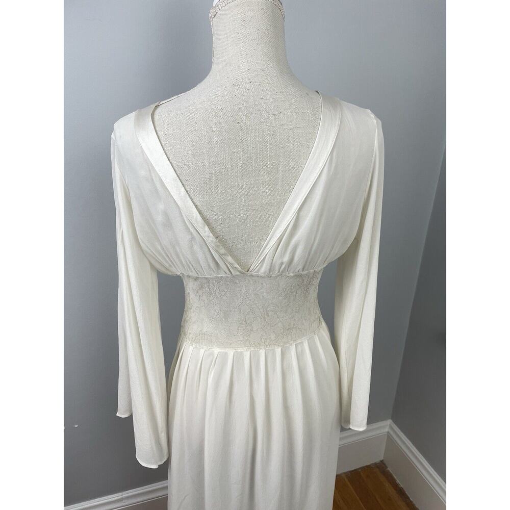 Fleur Of England Dressing Gown Lingerie White Sheer Silk Medium Long Sleeve - Picture 9 of 15